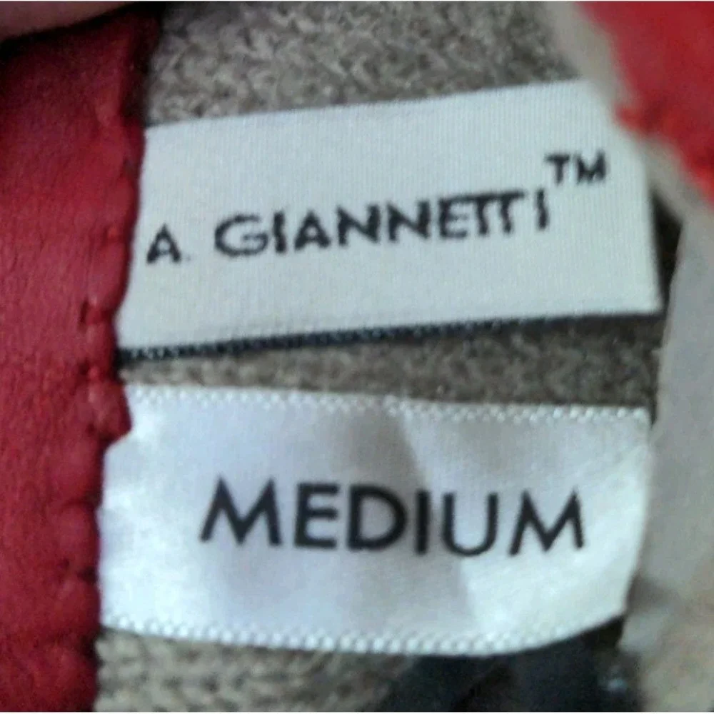 Vintage A. GIANNETTI Red Leather Cashmere Lined Wrist Gloves Size M NOS